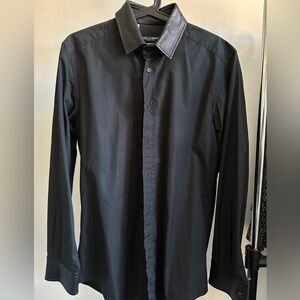 Dolce & Gabanna Shirt with Leather Collar and Cuffs